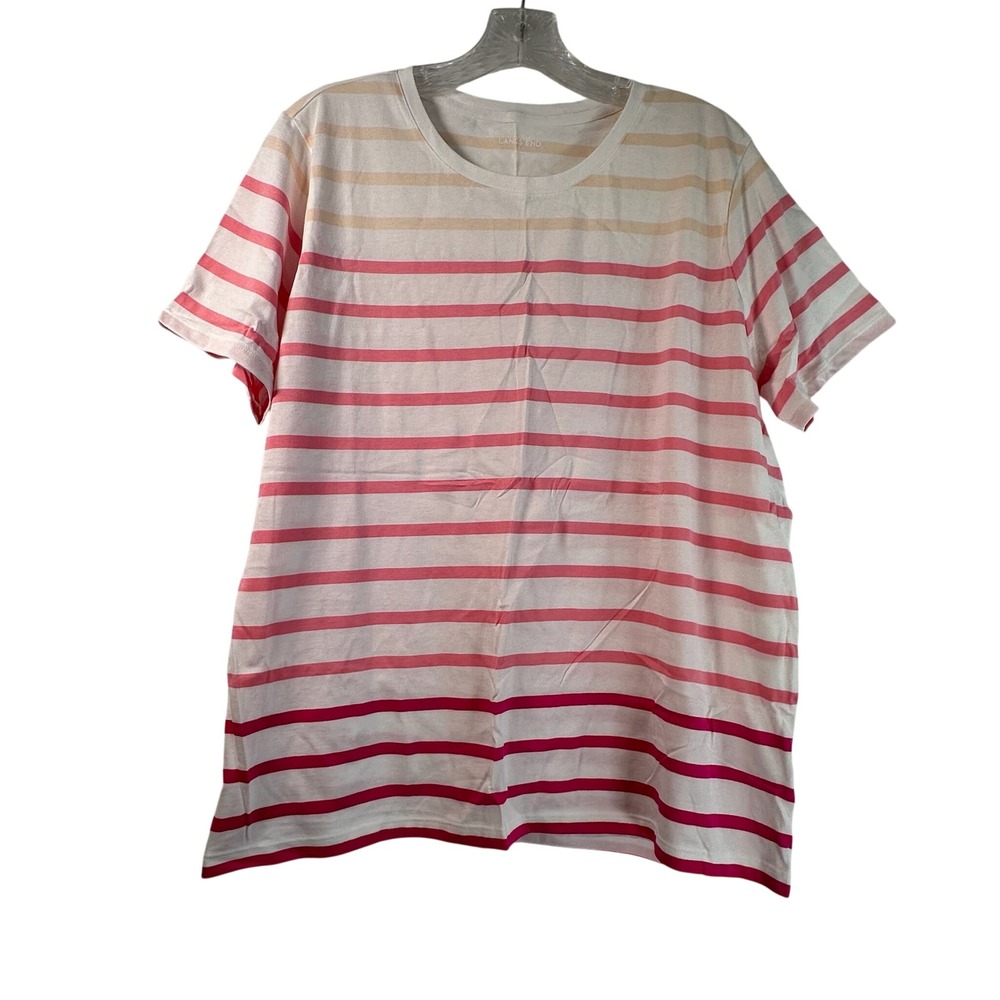 Lands End Womens Supima Cotton Striped Short Sleeve T-Shirt Pink Multi 490874 L
